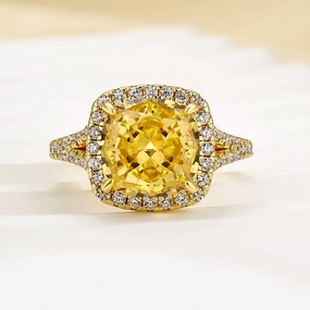 Louily Cushion Cut Yellow Sapphire Split Shank Engagement Ring In Sterling Silver Statement Accessory