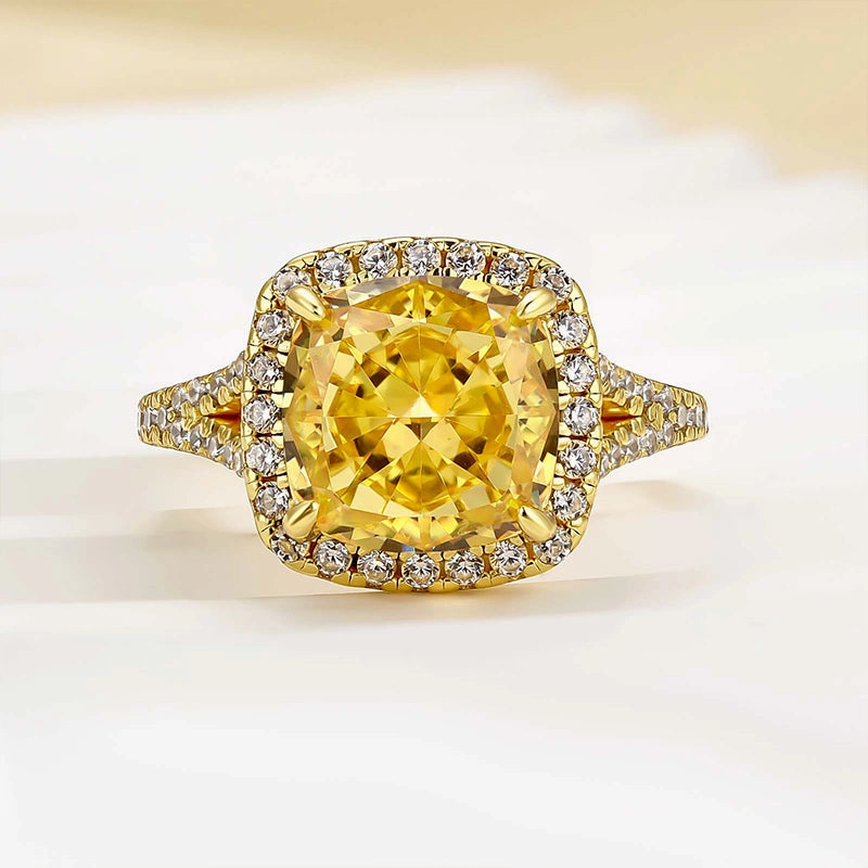 Designer Product Louily Cushion Cut Yellow Sapphire Split Shank Engagement Ring In Sterling Silver