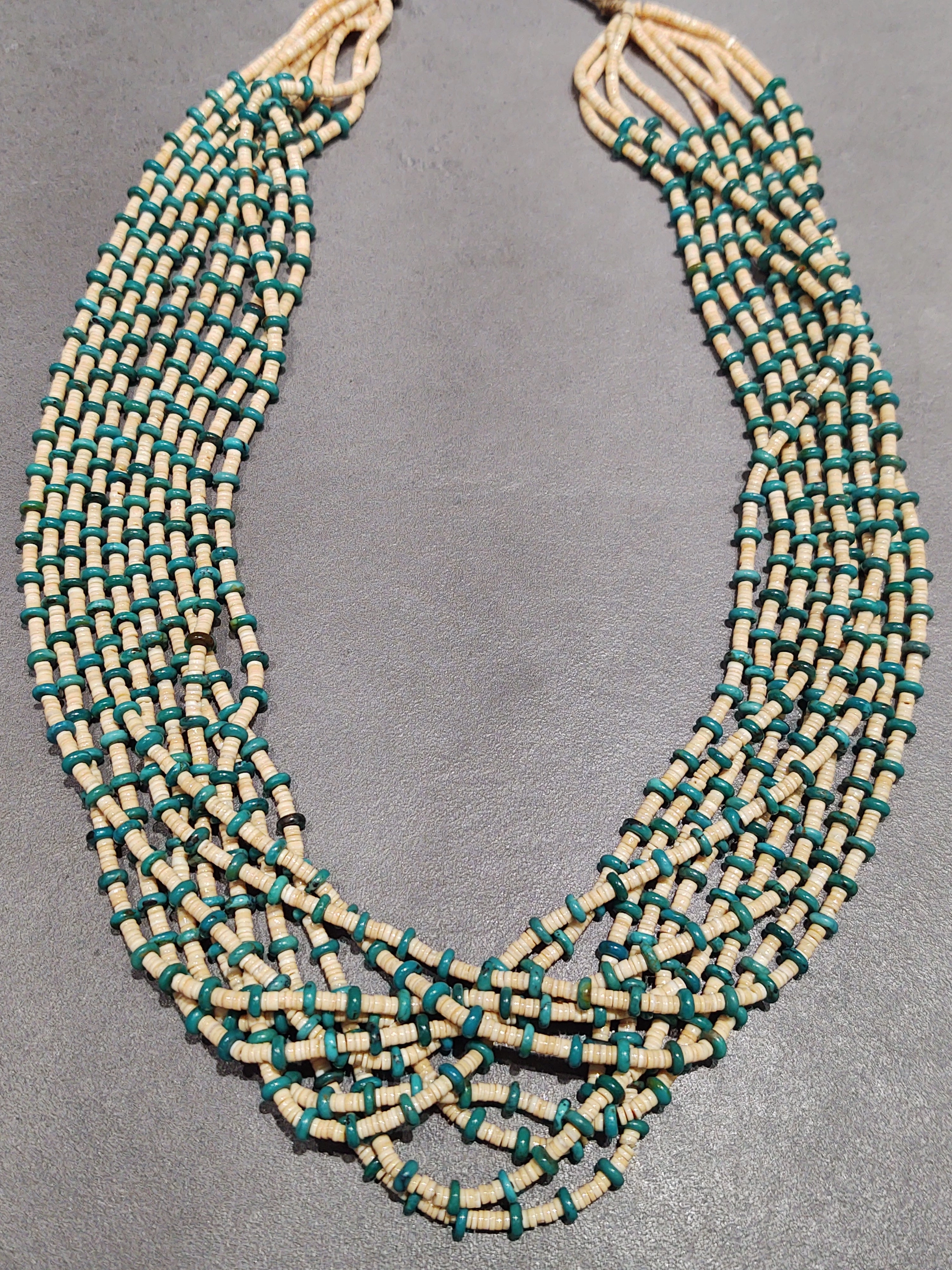 Lustrous Accent Marilyn Moquino Kewa Melon Shell Turquoise  10-Strand Necklace - Handmade Native American
