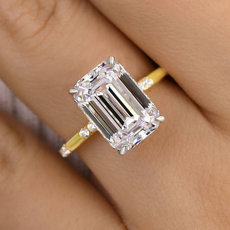 Louily Gorgeous Two-tone Emerald Cut Engagement Ring traditional style Creative Detail