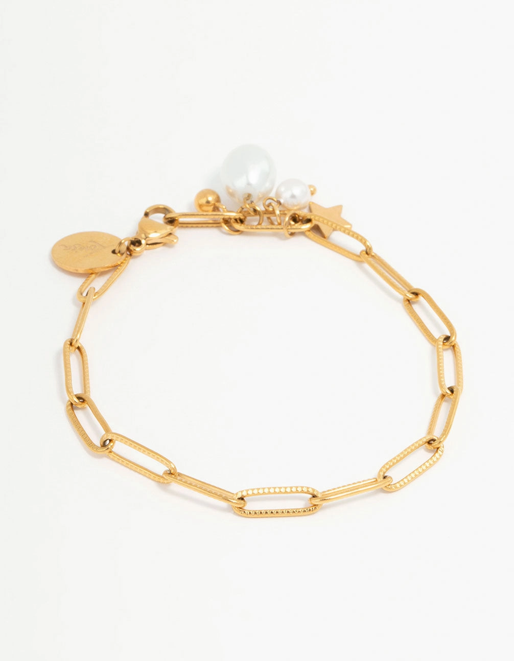 Waterproof Gold Plated Stainless Steel Pearl & Star Charm Bracelet Galactic Fusions Sentimental Touch