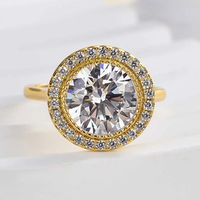 Louily Vintage Yellow Gold Halo Round Cut Engagement Ring Glam Detail Affordable Expression