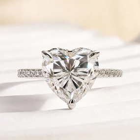 Simple Emblem Moissanite Elegant 4.0 Carat Heart Cut Engagement Ring In Sterling Silver