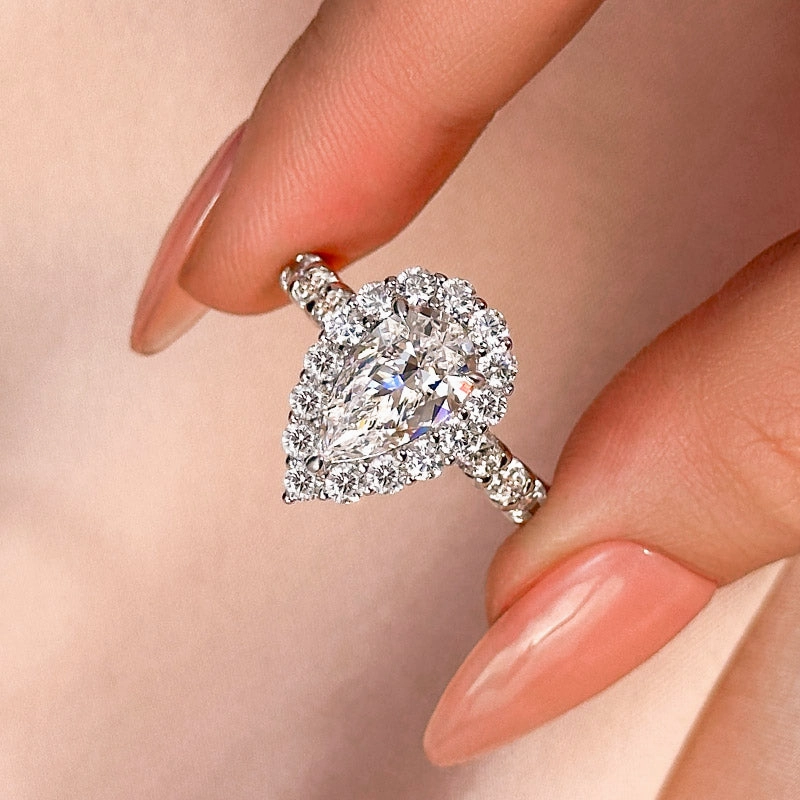 Contemporary Accent Louily Classic Halo Pear Cut Engagement Ring In Sterling Silver