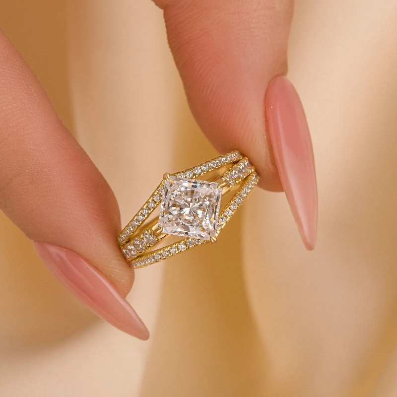 Louily Special Square Princess Cut Engagement Ring In Sterling Silver Creative Style