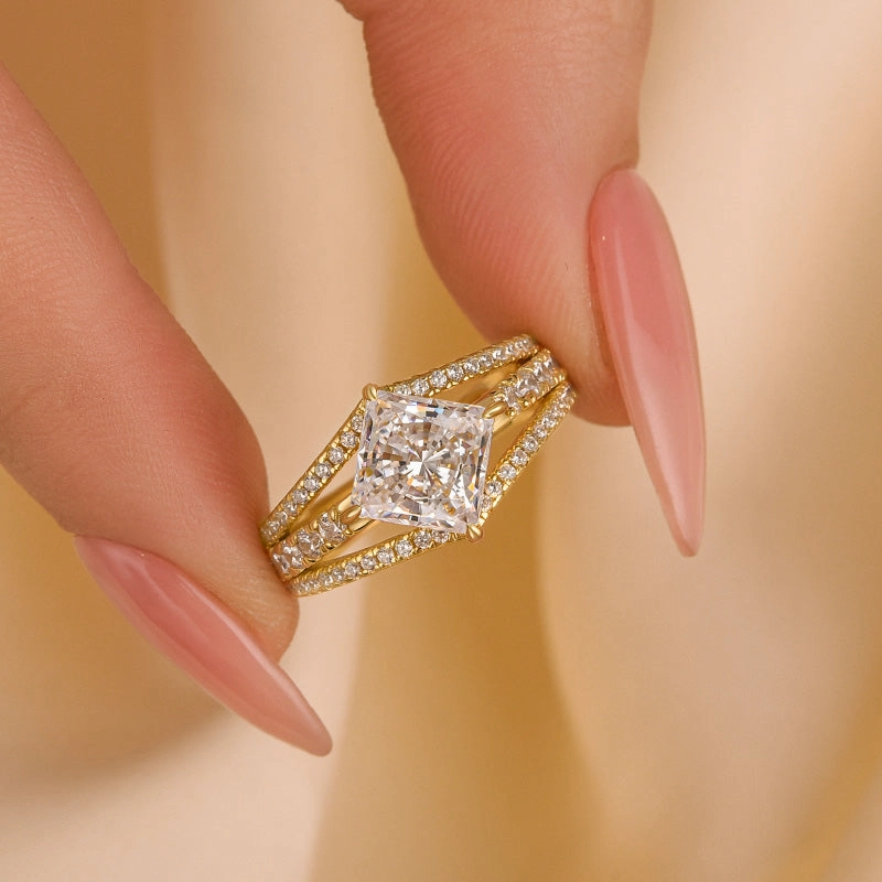 Special Function Fine Symbol Louily Special Square Princess Cut Engagement Ring In Sterling Silver