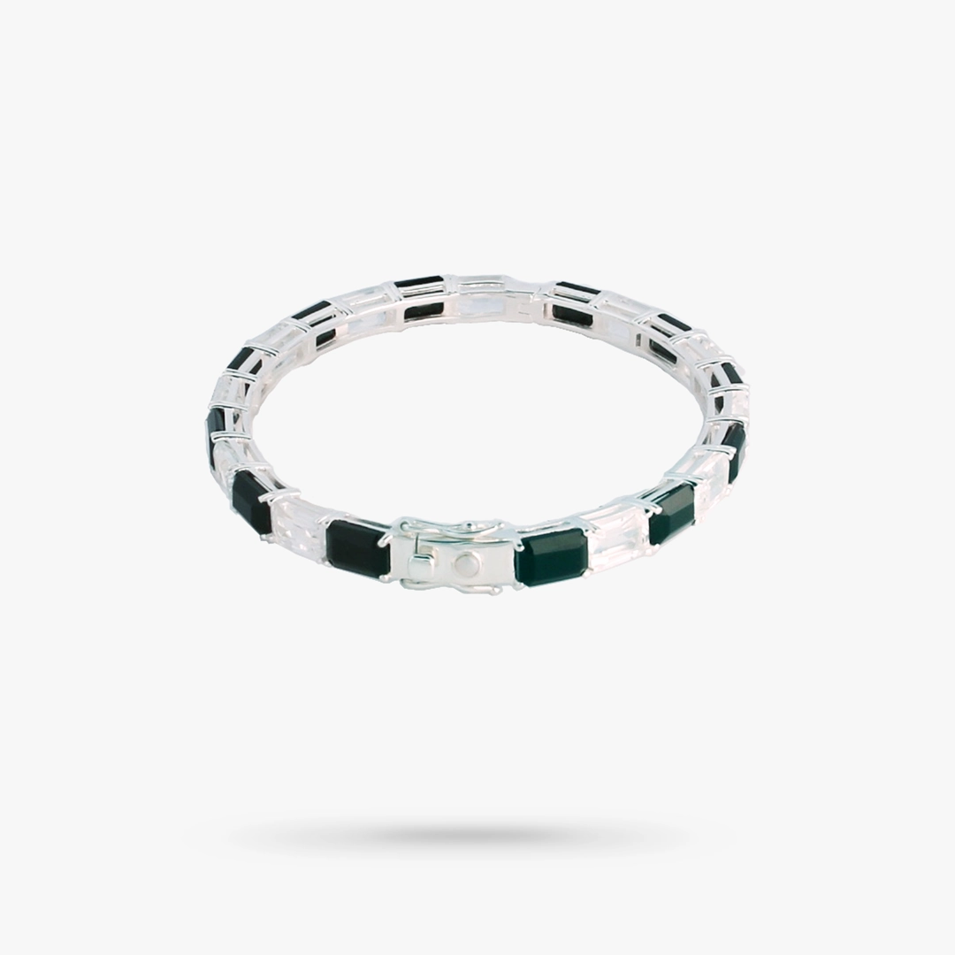 Unfailing Blends Men's ? All Gender: Black Onyx & White Topaz Stone Cuff