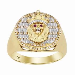 MEN'S RING 0.50CT ROUND/BAGUETTE DIAMOND 10K YELLOW GOLD Crisp Shine