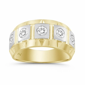 MEN'S RING 1.00CT ROUND DIAMOND 14K YELLOW GOLD Comfort Fit Finishing Accent