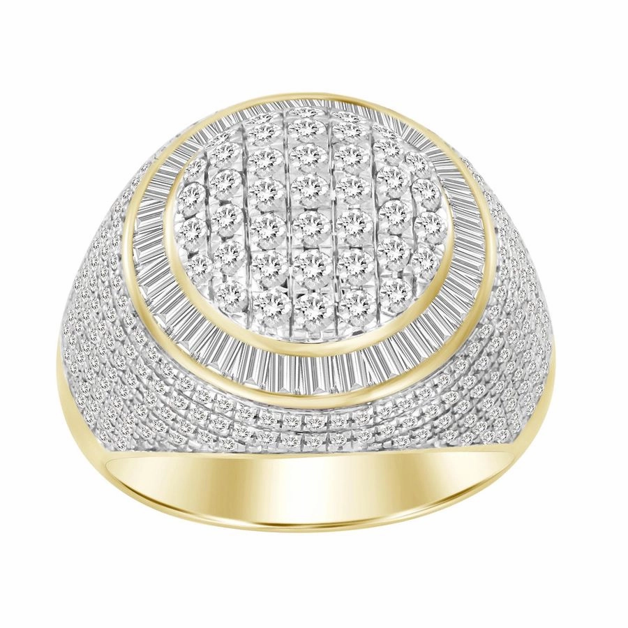 Everyday Mood MEN'S RING 2.15CT ROUND/BAGUETTE DIAMOND 10K YELLOW GOLD