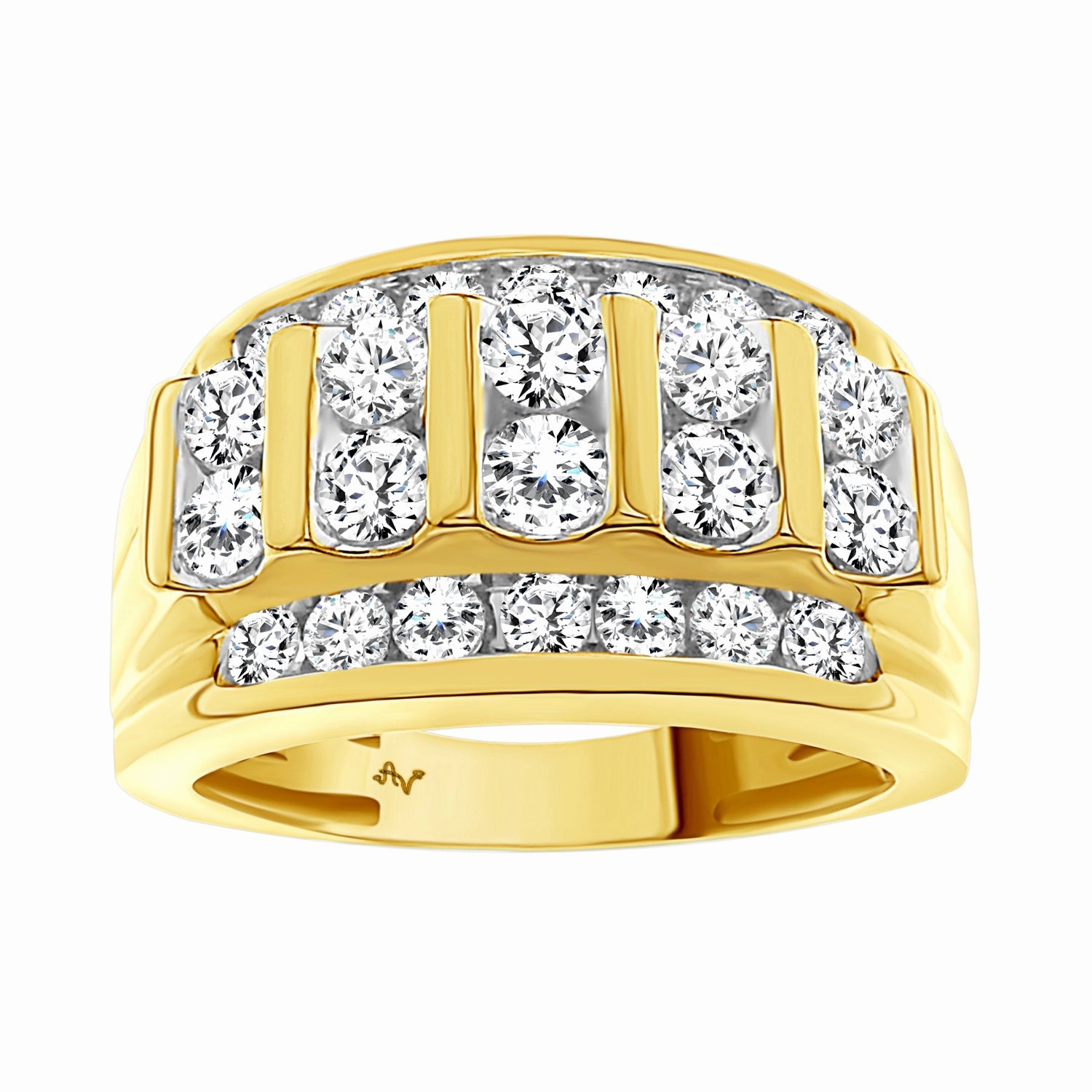 MEN'S RING 3.00CT ROUND DIAMOND 10K YELLOW GOLD Event Style Comfortable Fit