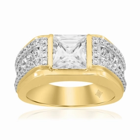 MEN'S RING 3 1/2CT ROUND/PRINCESS DIAMOND 14K YELLOW GOLD Classic Style