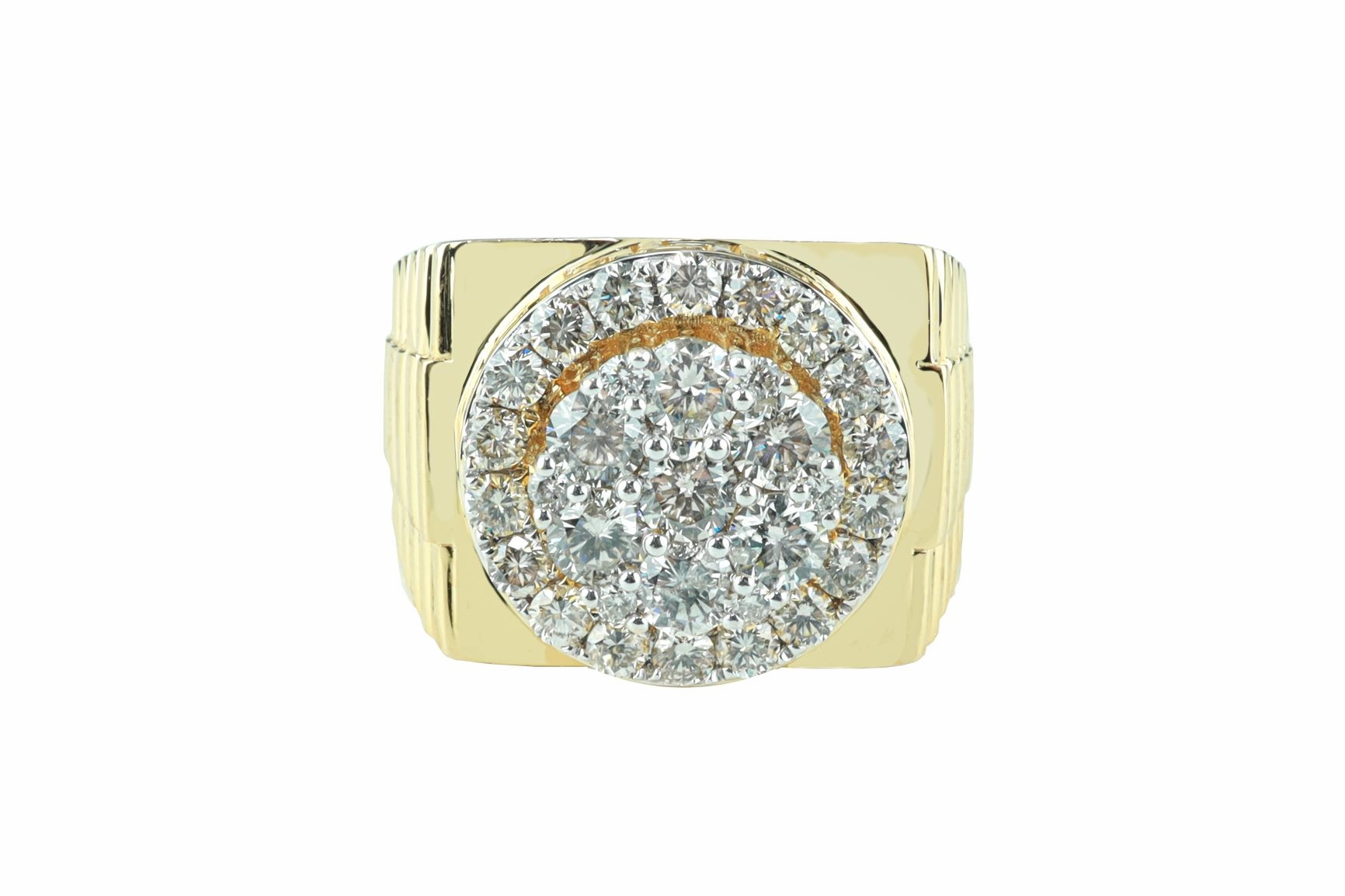 Crisp Sparkle Men's Rolex Style Diamond Ring 2.85 ctw 14k Yellow Gold