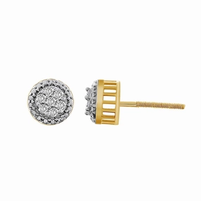 MEN'S STUD EARRINGS 0.25CT ROUND DIAMOND 10K YELLOW GOLD Luxury Shape