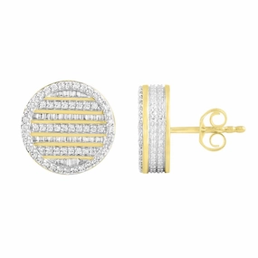 Radiant Accessories MEN'S STUD EARRINGS 1.00CT ROUND/BAGUETTE DIAMOND 10K YELLOW GOLD