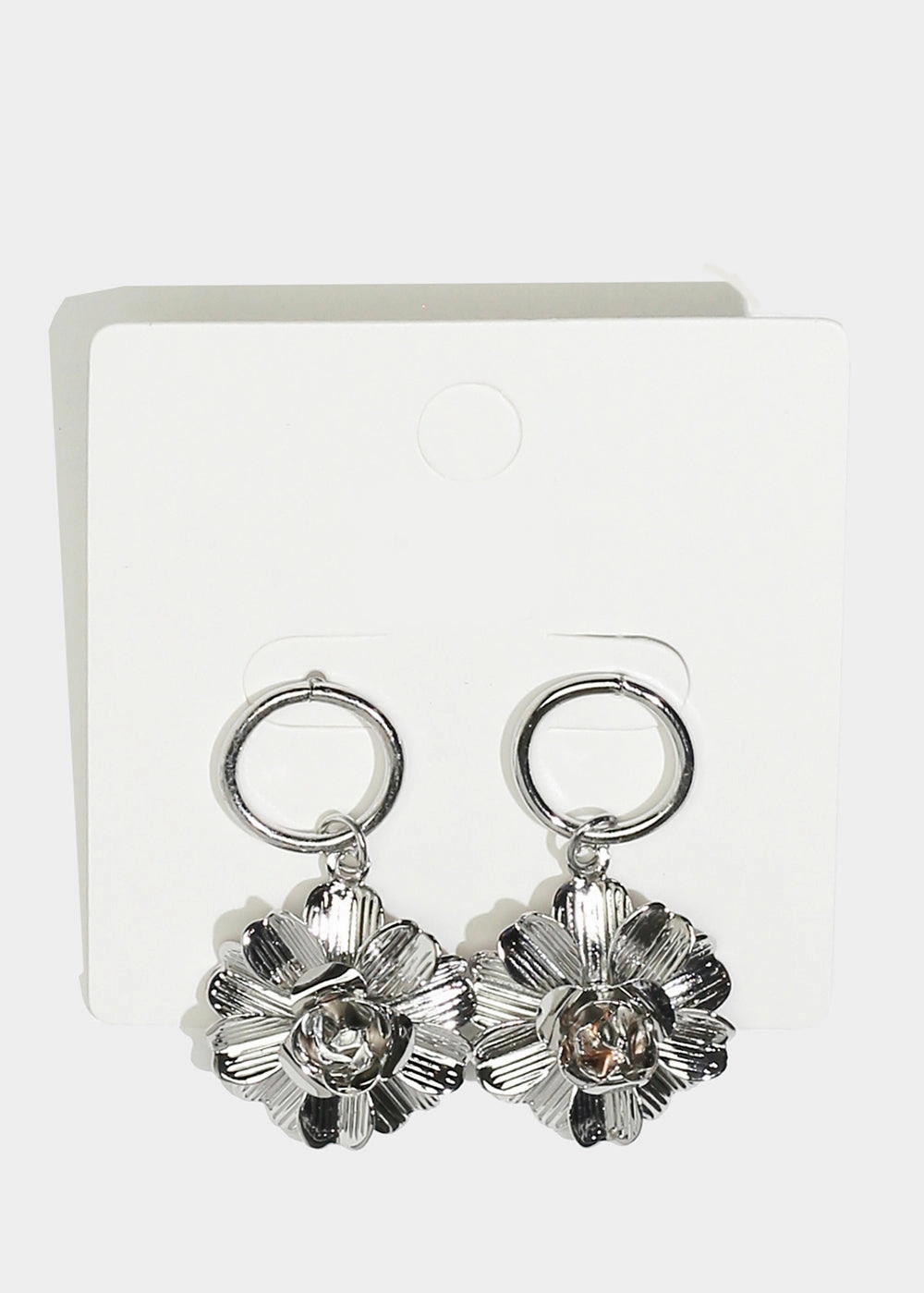 Metal Flower Dangle Earrings Natural Elements Clear Finish