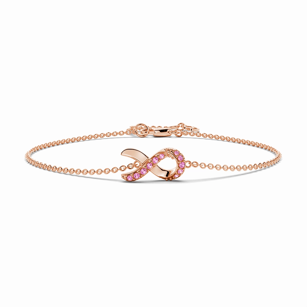 "Faith Over Fear" Ribbon Bracelet In Rose Gold With Pav?? Pink Sapphires Planetary Blends