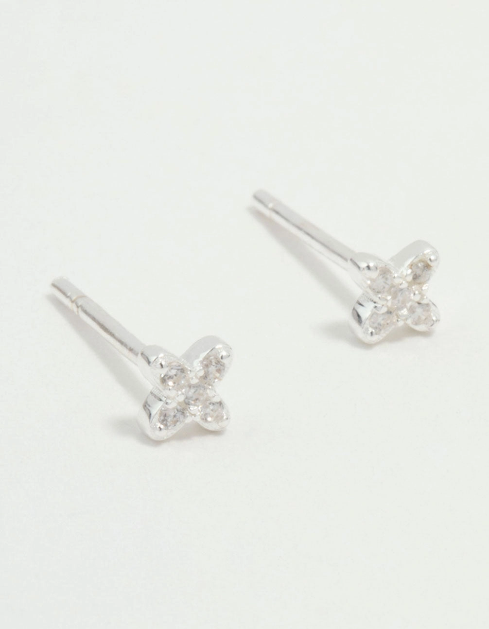 Mini Sterling Silver Cubic Zirconia Flower Stud Earrings Chic Choice Close Focus
