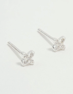 Mini Sterling Silver Cubic Zirconia Flower Stud Earrings Chic Choice Close Focus