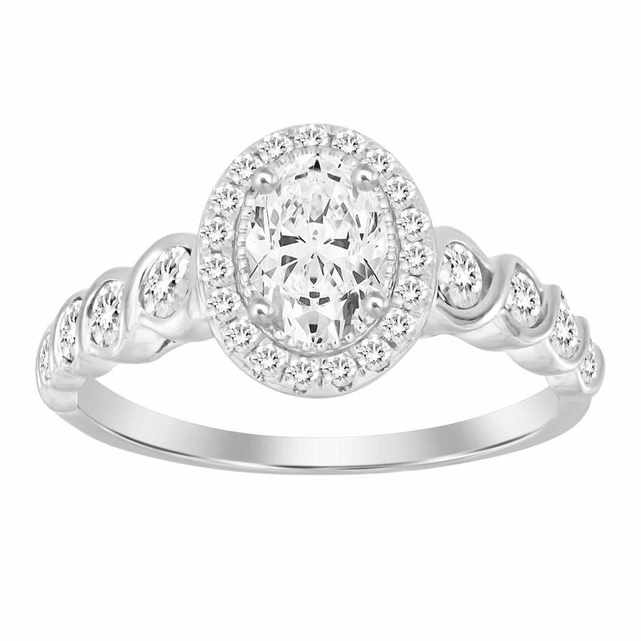 LADIES RING 1.00CT ROUND/OVAL DIAMOND 14K WHITE GOLD Glossy Detail