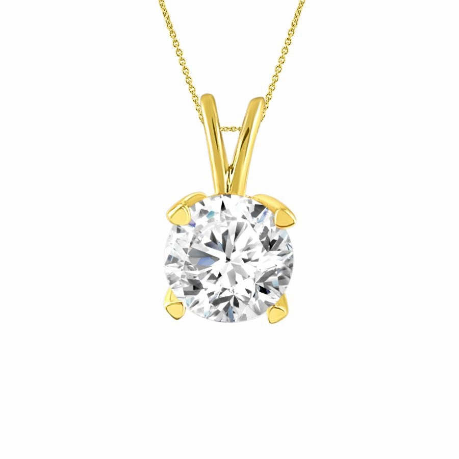 SOLITAIRE LADIES PENDANT 0.33CT ROUND DIAMOND 14K YELLOW GOLD Retro Inspired