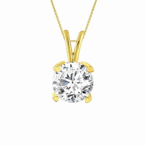 SOLITAIRE LADIES PENDANT 0.33CT ROUND DIAMOND 14K YELLOW GOLD Retro Inspired