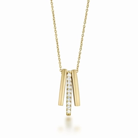 Bold Highlight Sleek Design Sterling Silver Gold Plated Three Vertical Bar With CZ Necklace