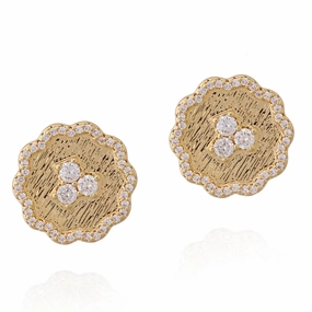 Wavy Flower Brushed Gold Plated Surgical Steel Stud Earring Wedding Outfit Bridal Style