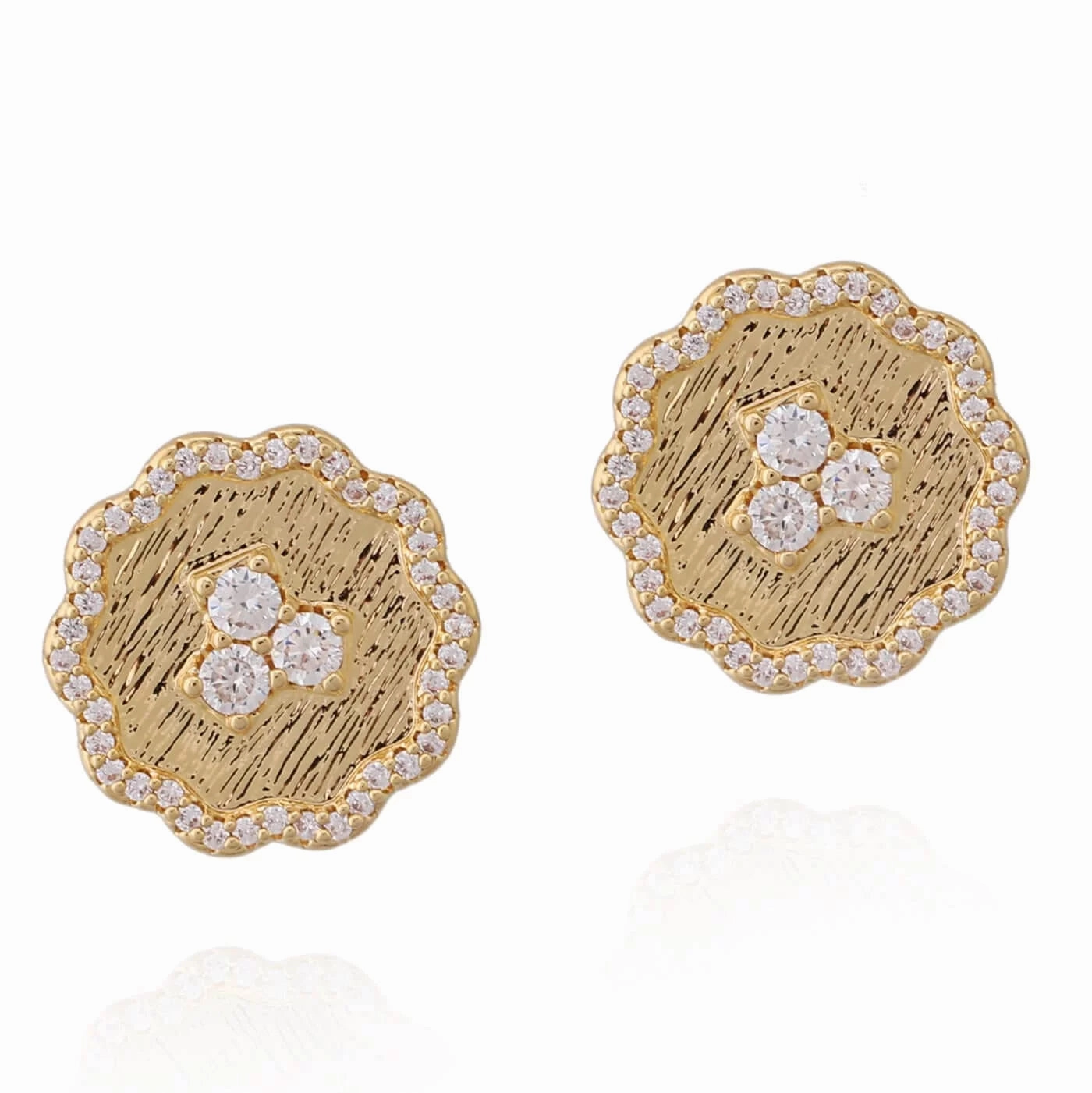 Wavy Flower Brushed Gold Plated Surgical Steel Stud Earring Wedding Outfit Bridal Style