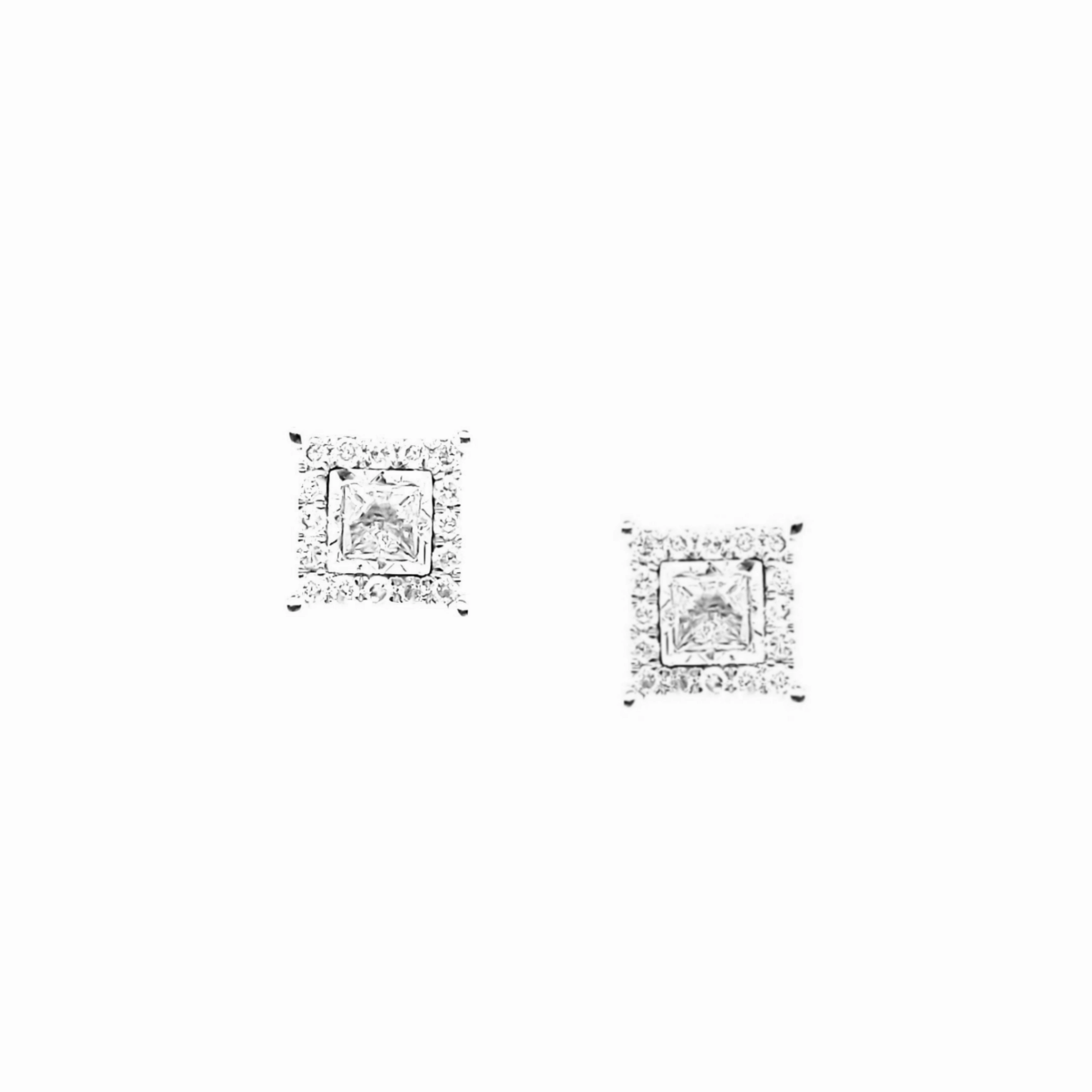 14K Gold And Diamond Framed Floating Square Center Stone Stud Earrings Perfect Layer Fashion highlight