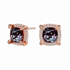 Premium Feel 4 Ctw Cushion Cut Alexandrite Moissanite Pave Stud Earrings