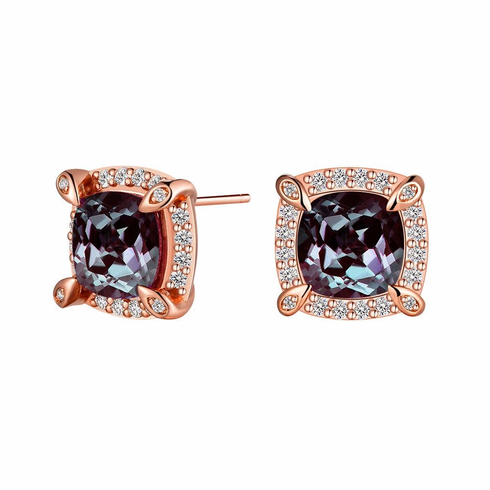 Premium Feel 4 Ctw Cushion Cut Alexandrite Moissanite Pave Stud Earrings