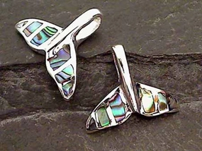 Studio Shot Abalone, Sterling Silver Whale Tail Pendant