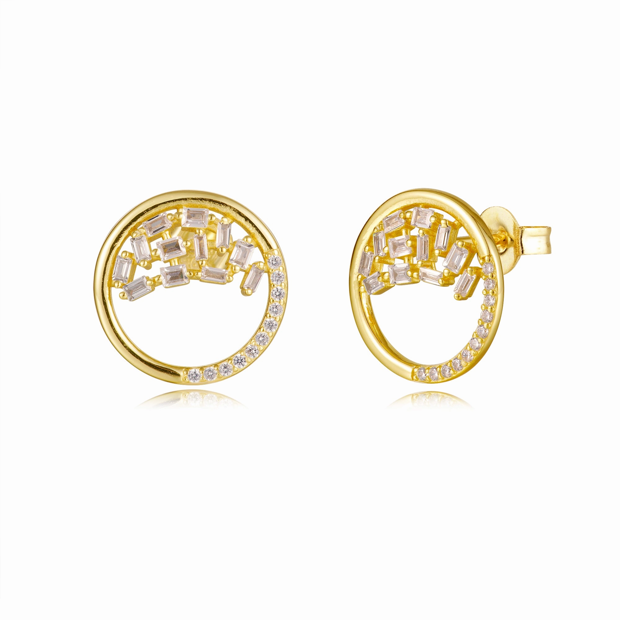 Sterling Silver Gold Plated Open Circle Sprinkled CZ Stud Earrings Radiant Gem Luxury Edge
