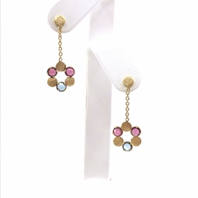 14k Gold Multi Color Flower Earrings High-Quality Piece Shine In Light