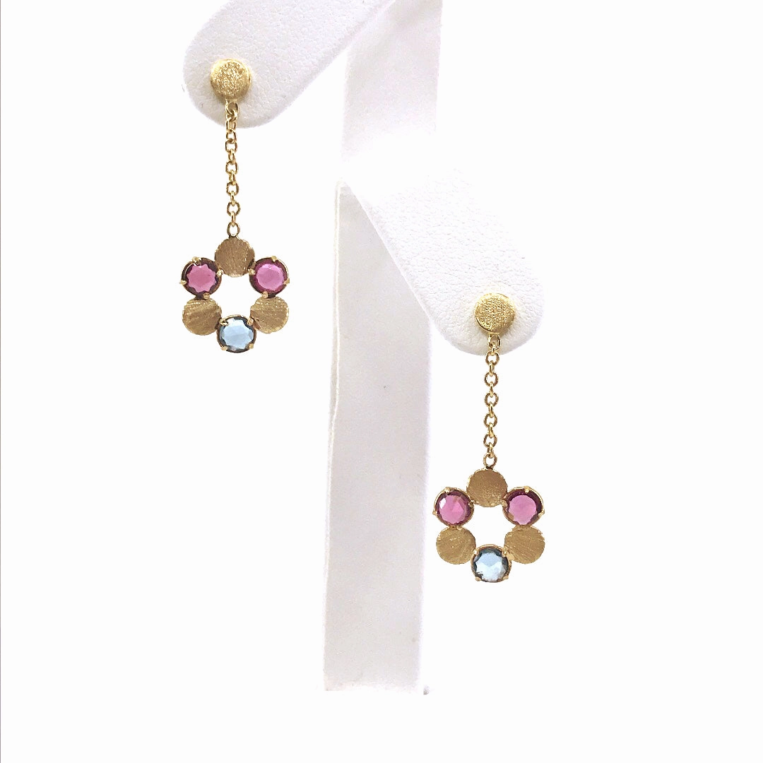 14k Gold Multi Color Flower Earrings High-Quality Piece Shine In Light