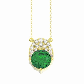 LADIES PENDANT WITH CHAIN 1.35CT ROUND/EMERALD DIAMOND 14K YELLOW GOLD (CENTER STONE EMERALD/ROUND-1.20CT) Graceful Lines