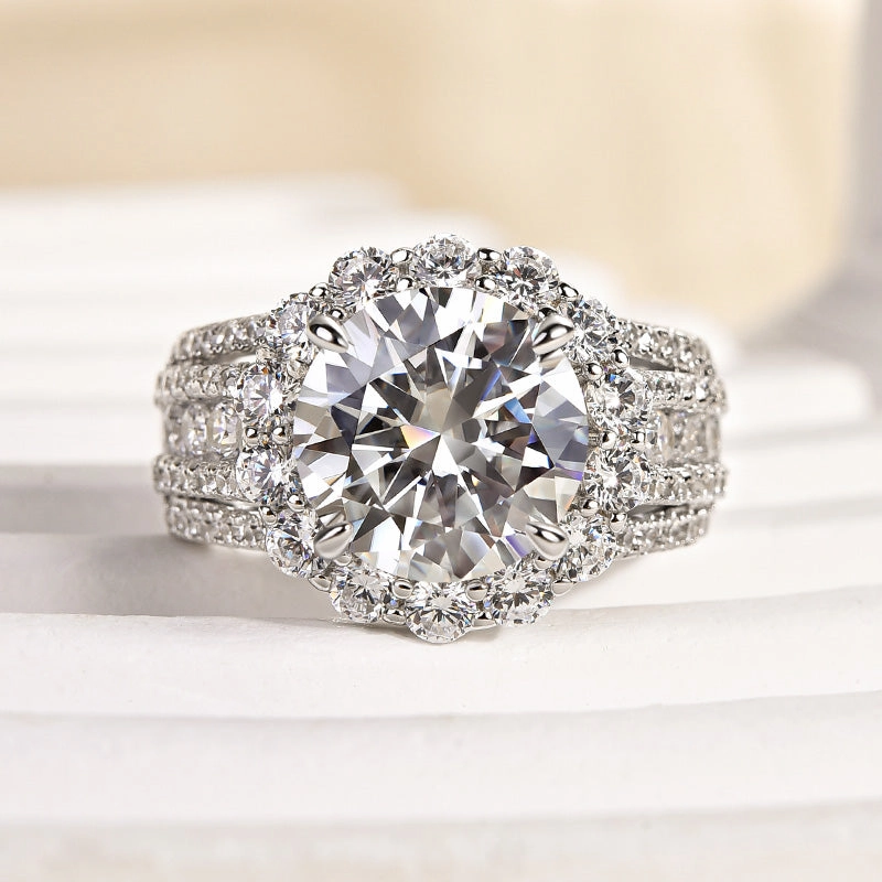 Louily Unique Halo Design Round Cut Engagement Ring In Sterling Silver Father Present Spring Collection