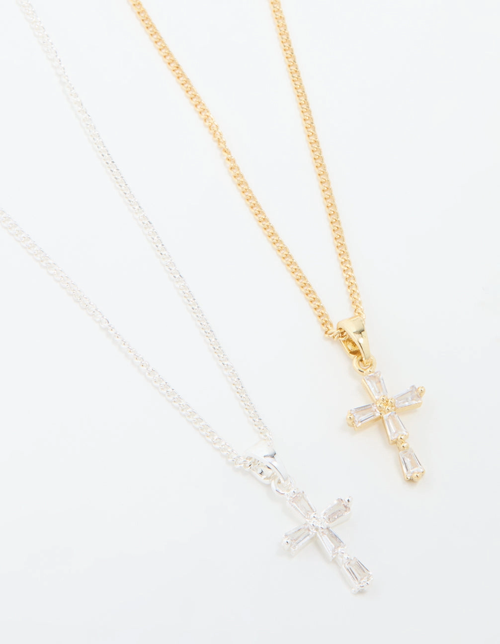 Mixed Metal Cubic Zirconia Cross Pendant Necklace Pack Impeccable Touch