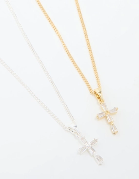 Mixed Metal Cubic Zirconia Cross Pendant Necklace Pack Impeccable Touch