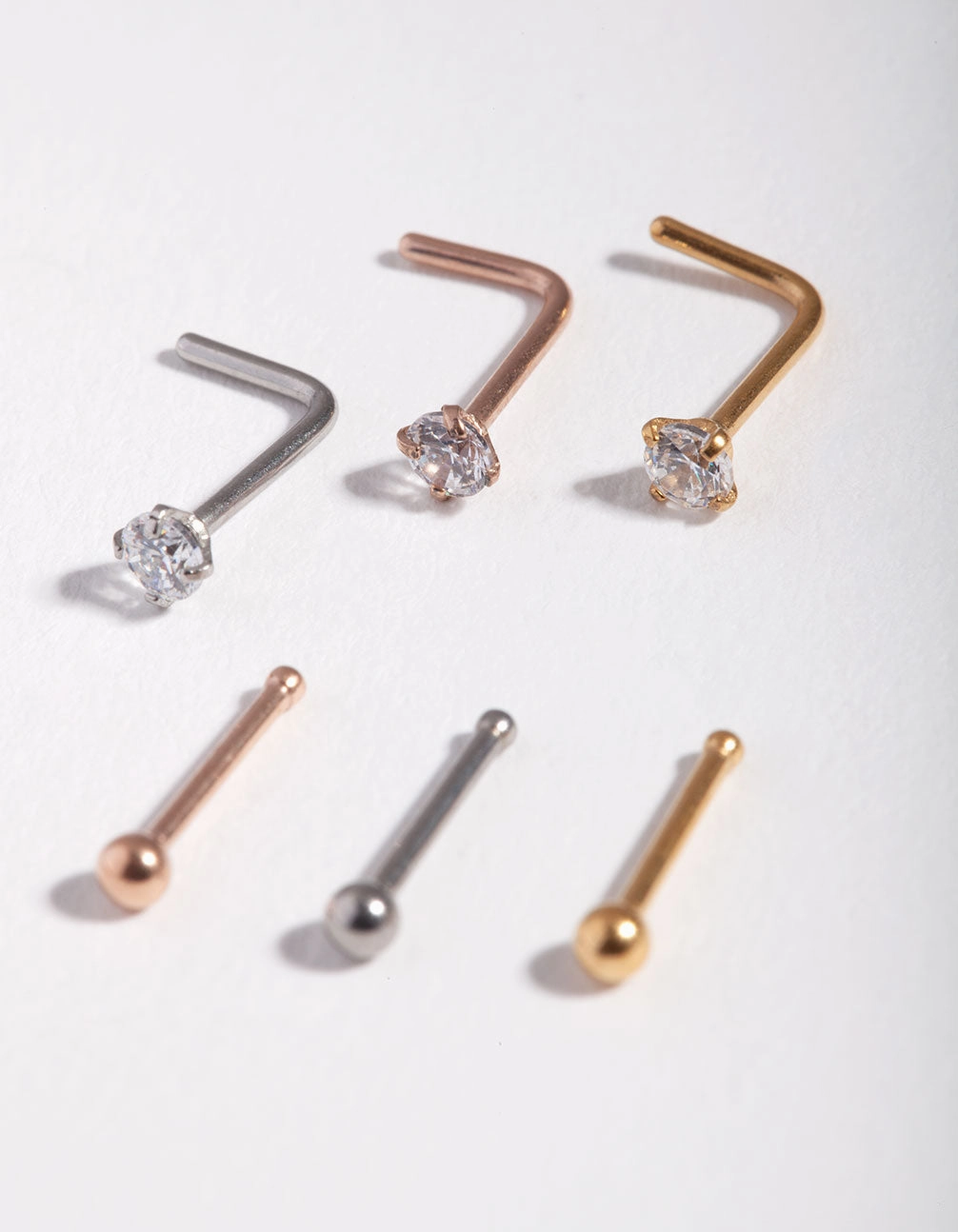 Chic Evening Mixed Metal Cubic Zirconia Nose Stud 6-Pack