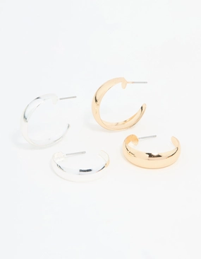 Mixed Metal Teardrop & Round Hoop Earrings 2-Pack Delicate Accent