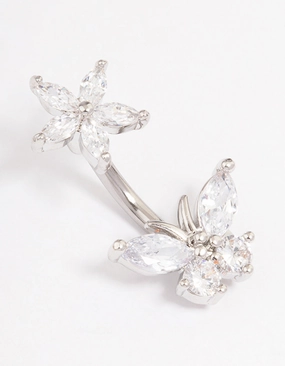 Stylish Highlight Surgical Steel Flower & Butterfly Belly Ring