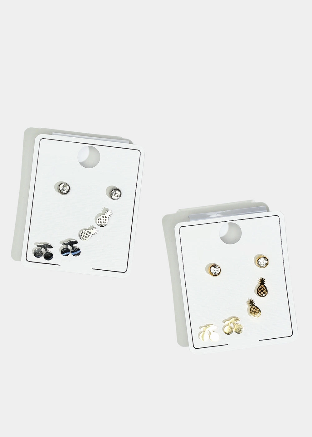 Shiny Layer Elegant Edge 3-Pair Rhinestone & Fruit Stud Earrings