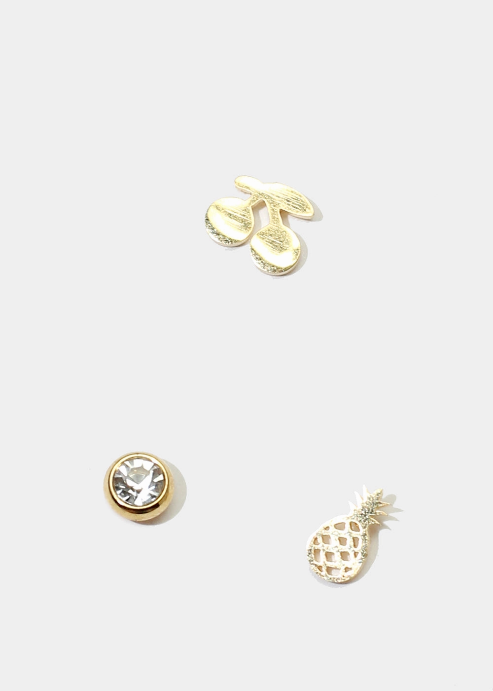 Night Accent 3-Pair Rhinestone & Fruit Stud Earrings
