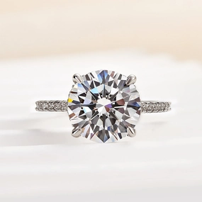 Louily Luxurious Round Cut 4 Prong Engagement Ring For Women In Sterling Silver Superior Statement