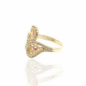 Gold Plated Three Teardrop Ring Highlight Accent