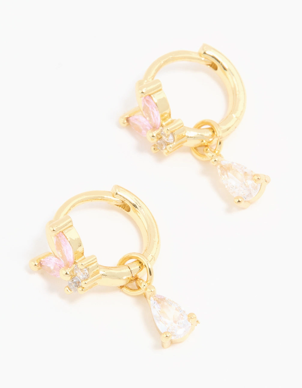Glow Touch Gold Plated Pink Cubic Zirconia Butterfly Drop Huggie Earrings
