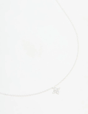 Fashion Form Sterling Silver Cubic Zirconia Micro Flower Pendant Necklace