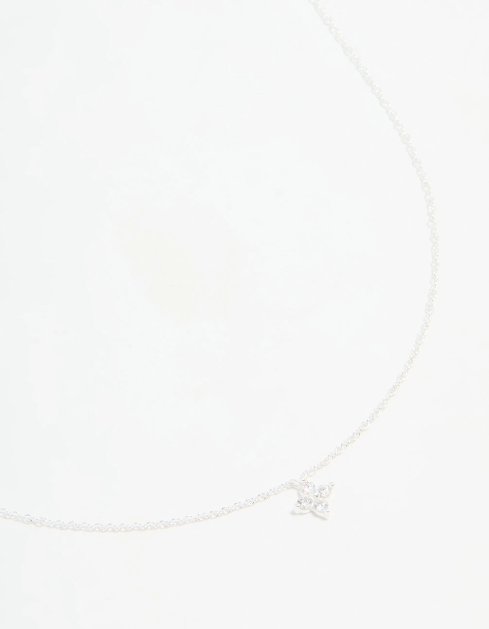 Fashion Form Sterling Silver Cubic Zirconia Micro Flower Pendant Necklace